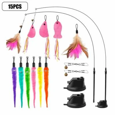 MARKENLOS TOP! Interaktive Katzenspielzeug Set Katzen Spielzeug Katzenangel mit Saugnapf