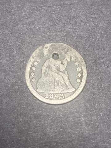 1843 Philadelphia Seated Liberty Dime 10c, Good Details, Holed, Make An Offer Cover