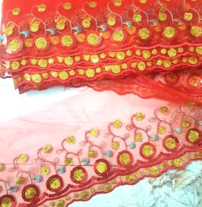 15cm Red Red Encaje Lentejuelas Flor Ribete India Árabe Cinta Encaje  - Imagen 1 de 3