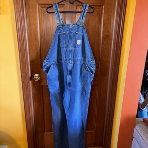 Carhartt R07-DST Denim Overalls Men’s 46x32 Blue Workwear Utility Bib - Picture 1 of 5