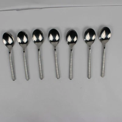 Lot of 7 Cambridge 18/10 Stainless Glossy Satin Teaspoons Leigh-Sand Pattern  - Image 1 of 4