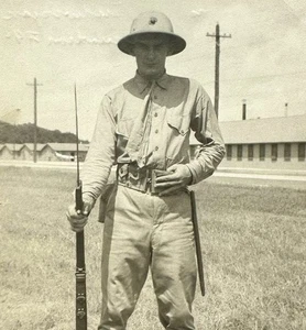 Vtg 1940s WWII American Soldier Marine Corps Base Cherry Point NC Sepia Photo - Picture 1 of 3