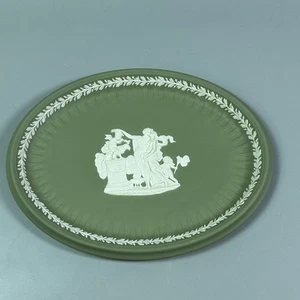 Wedgwood Sage Green Sacrifice Motif Jasperware Oval Tray Plate 10x7.5" - Picture 1 of 7