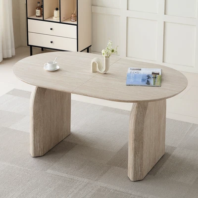 Mesa de comedor de madera, moderna mesa de comedor de cocina ovalada, de moda Foto 1 de 4