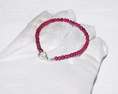 Pulsera de plata 925 redonda de rubí de laboratorio de moda de cumpleaños con cuentas de boda joyería Foto 1 de 4