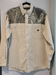 Vintage MOSSY OAK Shirt Mens L Khaki Camo Hunting Long Sleeve Heavyweight - Picture 1 of 6