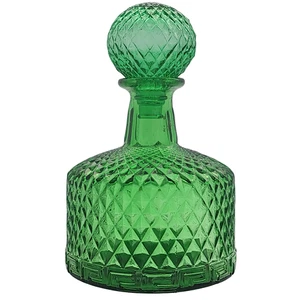 Vintage Italian Empoli Green Glass Decanter Diamond Pattern 20cm Retro Barware - Picture 1 of 16