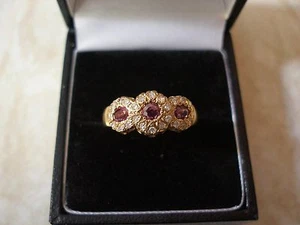 9 CARAT GOLD RUBY & DIAMOND SET CLUSTER RING MADE IN ENGLAND BRAND NEW IN BOX - Picture 1 of 4