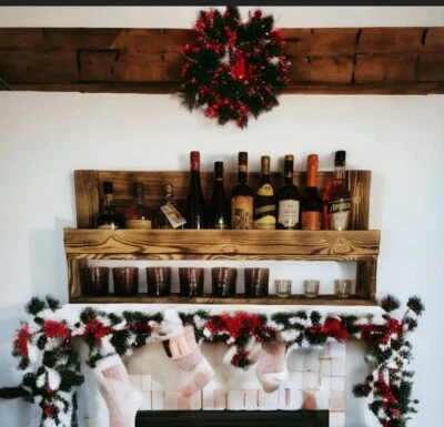 Whiskey Regal PALETTENMÖBEL Vintage WANDREGAL Holz Bar Rustikal Geflammt - Bild 1 von 4