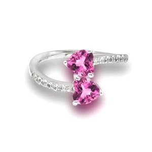 Rosa Saphir & weißer Topas Schleppsteine Bypass Verlobung Sterlingsilber Ring - Bild 1 von 6