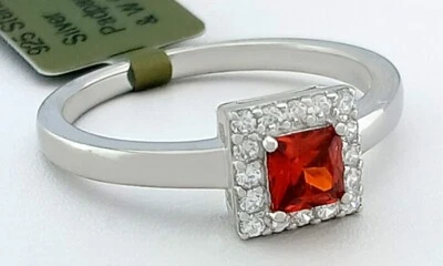 LAB CREATED 0.40 Cts PADPARADSCHA & WHITE SAPPHIRES RING .925 Sterling Silver - Image 1 of 4
