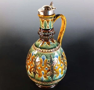 STUNNING, VERY RARE, EARLY DOULTON LAMBETH SILVER MOUNTED JUG by FRANK A BUTLER - Picture 1 of 21