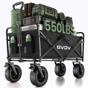 Collapsible Folding Wagon, 550LBS Large Heavy Duty Utility Cart with All-Terrain - Picture 1 of 12