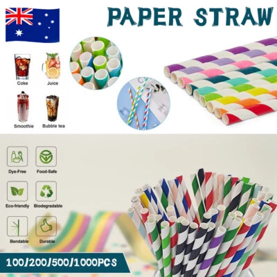 UP 1500x Colourful Striped Paper Straws 5MM Drinking Straws Straw Party Bulk AU - image 1 of 4