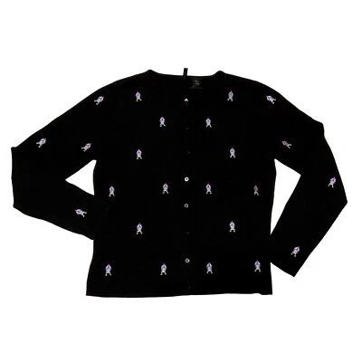 FABERGE EGG EMBROIDERED CARDIGAN SIZE M BLACK BUTTON FRONT LONG SLEEVE WOMENS - Image 1 of 4