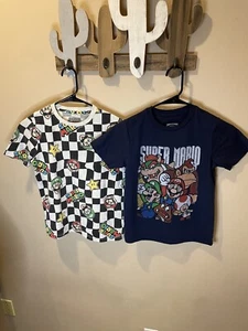 Retro Super Mario Shirts Lot Of 2 Boy’s M Checkerboard Preppy Dark Blue Vintage - Picture 1 of 6