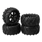 4Pcs RC1:16 Big Foot Car Herringbone Tire and New 7 Black Wheels Rubber&Plastic