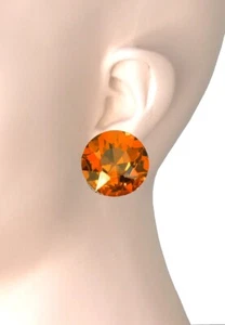 1" Long Iridescent Vivid Orange Crystal Elegant Round Clip On Earring Pageant - Picture 1 of 2