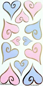 Sticko Aufkleber Baby blau & rosa silber - geprägte Herzen der Liebe - Bild 1 von 1
