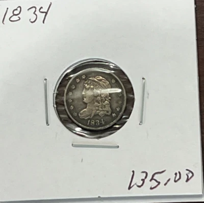 Busto con tapa de media moneda de diez centavos 1834 - parece interrupciones XF-OBV Foto 1 de 3