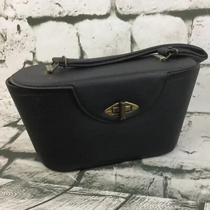 Vintage Purse Hard Shell Handbag Black Faux Leather Rockabilly Steampunk Cosplay - Picture 1 of 7