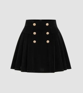 High Waist Samt Rock Plissee Falten goldene Knöpfe XL neu elegant old money - Bild 1 von 5