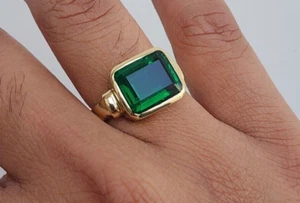 Anello in argento sterling placcato oro 14k con pietra da gioco verde smeraldo regalo per M & W - Foto 1 di 7