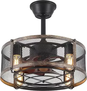 Caged Ceiling Fans with Lights and Remote, Farmhouse Ceiling Fan with Light Blad - Picture 1 of 14