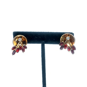 Vintage Ohrringe Blume Gold gefüllt Schraubverschluss rote Steine 1/20 12K - Bild 1 von 12