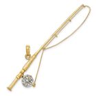14K Yellow Gold and Rhodium 3-D Fly Rod Fishing Pole Pendant