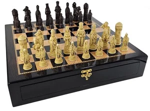 LARGE Medieval Times King Arthur Camelot Chess Set 20"Walnut Color Storage Board - Picture 1 of 5