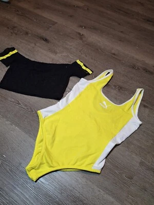 PUMA Women's Classics T7 Bodysuit Tight Fit Size S Color Yellow With Black Top  - Image 1 of 4