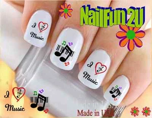 Arte en uñas 544 IMAGEN I love Music 2 toboganes acuáticos calcomanías de uñas pegatinas de transferencia - Imagen 1 de 2