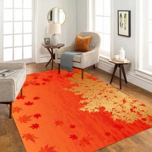 Autumn Scenery Orange Gold Maple Leaves Pattern Rugs Modern Warm Vibrant Carpet - Picture 1 of 7