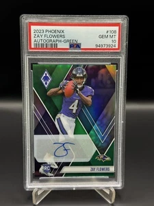 2023 Panini Phoenix Zay Flowers Rookie Auto Green #d/10 Ravens #108 PSA 10 - Picture 1 of 4