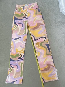 Zara Size 32 EUR Mid Rise Straight Leg Marble Jeans Multicolor VGC! - Picture 1 of 22