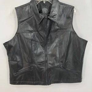 Vintage Moto Sport Herren schwarz Kunstleder durchgehender Reißverschluss Sicherheit Taschen Weste Gr. L Biker - Bild 1 von 9