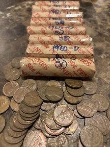 1960-D ~ Lincoln Head Cent Roll of 50 ~ Circulated, Small Date ~ - Picture 1 of 3
