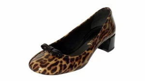 Prada Pumps Leopard Low Heel Leopard Patent Leather Bow Gold Logo Shoe 38 Animal - Picture 1 of 7