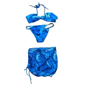 Conjunto de bikini de 3 piezas de mármol azul Nova de moda para mujer talla grande vacaciones playa - Imagen 1 de 10