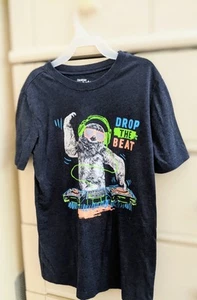Oshkosh Boys Black Drop The Beat Sloth Tee Short Sleeve DJ T-Shirt Size 12 - Picture 1 of 3