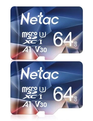 Netac 64G Scheda Micro SD Set da 2 Scheda di Memoria A1 U3 C10 V30 4K 667X UHS I - Immagine 1 di 4