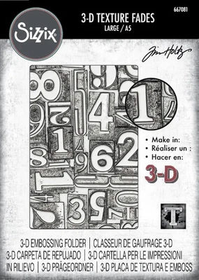 Sizzix 3-D Texture Fades Embossing Folder Numbered Large/A5 by Tim Holtz  : Octo - Image 1 of 4