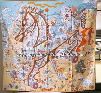 Sallys Heavy 18 Momme Twill Silk Wrap Scarf Horse Print Double Face Shawl 35" - Image 1 of 4