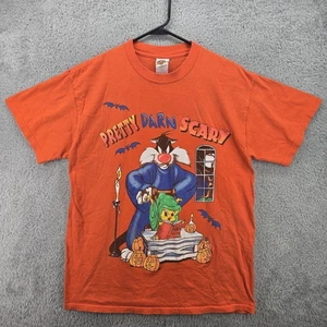 Vintage Looney Tunes Shirt Mens Large Orange Sylvester Tweety Halloween Tee 1998 - Picture 1 of 7