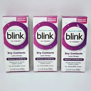 Blink N Clean Dry Contacts Lens Drops for Soft & RGP Lenses 0.5 fl oz (3 Pack) - Picture 1 of 7