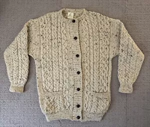 Vintage Aran County Strickpullover Creme Wolle Zopfmuster Made Ireland Damen M - Bild 1 von 12
