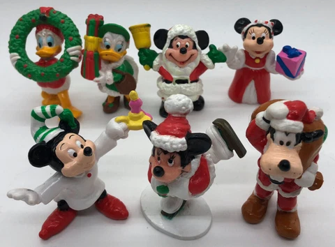 Vintage Disney PVC Christmas Figures Goofy Donald Daisy Minnie Mickey Lot of 7 Cover