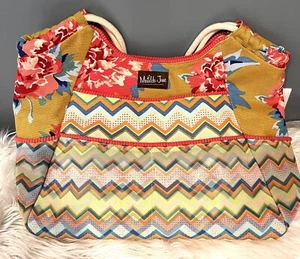 Matilda Jane MJC gelb rosa Blumen Chevron Gather It Up Strand HOBO Beuteltasche Tasche Rarität - Bild 1 von 7