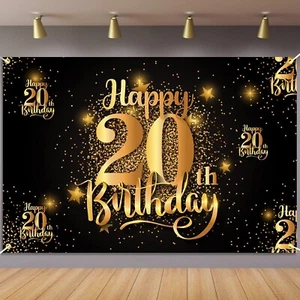 Happy 20th Birthday Backdrop Banner Step and Repeat 20 Years Old Background D... - Picture 1 of 7